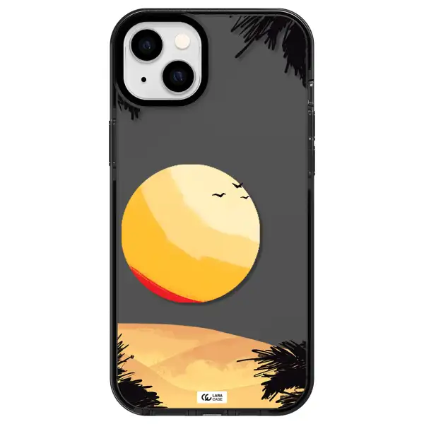 Sunset On The Beach Apple iPhone 14 plus impact Smoke Black Case