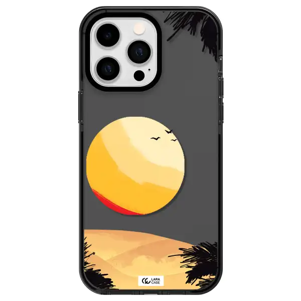 Sunset On The Beach Apple iPhone 15 Pro impact Smoke Black Case