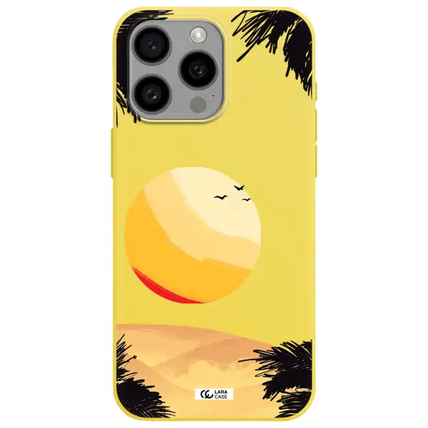 Sunset On The Beach Apple Iphone 15 Pro max Silicone canary yellow Case