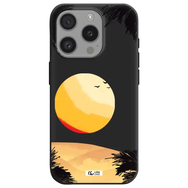 Sunset On The Beach Apple Iphone 15 Pro Silicone Black Case