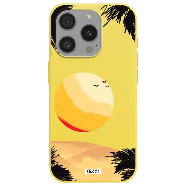 Sunset On The Beach Apple Iphone 15 Pro Silicone Canary Yellow Case
