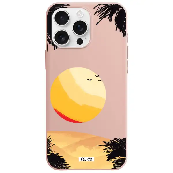 Sunset On The Beach Apple Iphone 16 Pro Max Silicone Pastel Pink Case