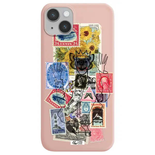 Stamp Collection Apple iPhone 14 plus Silicone pastel pink Case