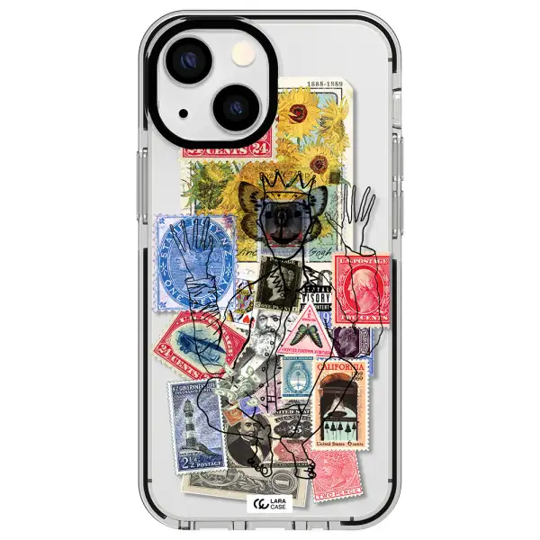 Stamp Collection Apple iPhone 15 impact black border Case