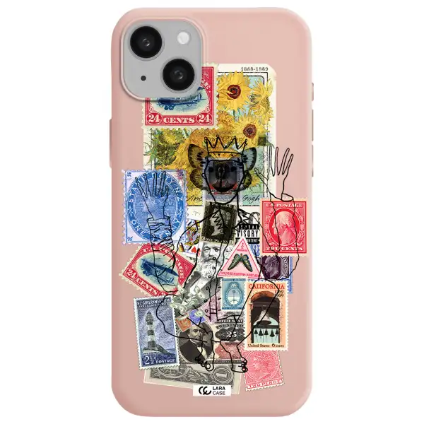 Stamp Collection Apple iphone 15 plus Silicone pastel pink Case