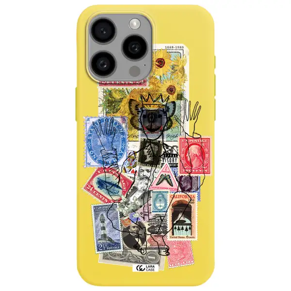 Stamp Collection Apple Iphone 15 Pro max Silicone canary yellow Case