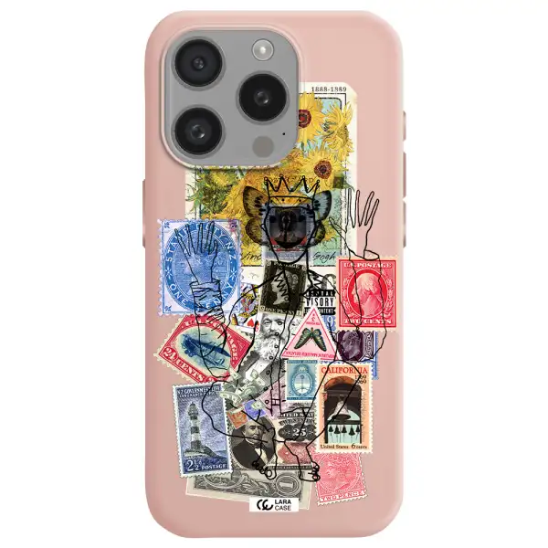 Stamp Collection Apple Iphone 15 Pro Silicone Pastel Pink Case