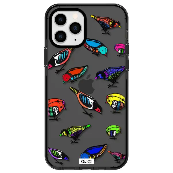 Colorful Birds Drawing Apple iPhone 11 pro max impact Smoke Black Case