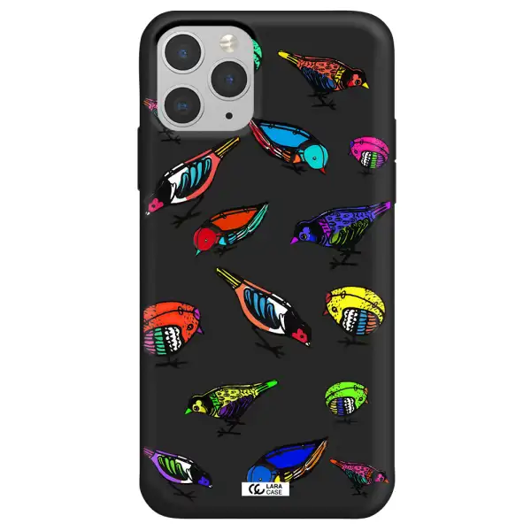 Colorful Birds Drawing Apple iPhone 11 pro max Silicone black Case