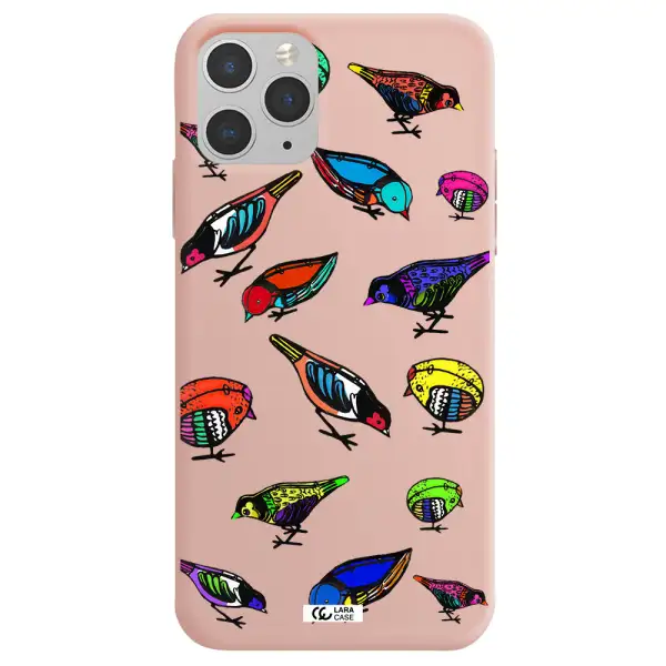 Colorful Birds Drawing Apple iPhone 11 pro max Silicone pastel pink Case