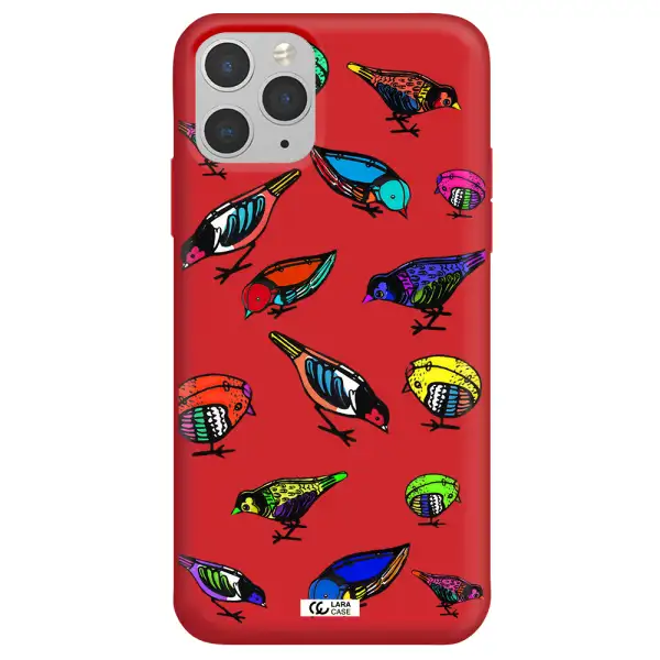 Colorful Birds Drawing Apple iPhone 11 pro Silicone Imperial Red Case