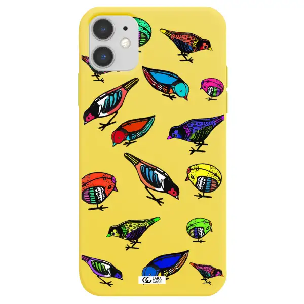 Colorful Birds Drawing Apple iPhone 11 Silicone canary yellow Case