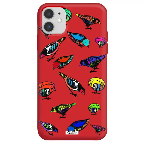 Colorful Birds Drawing Apple iPhone 11 Silicone Imperial Red Case