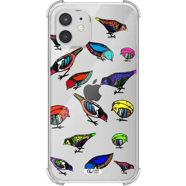 Colorful Birds Drawing Apple iPhone 12 Clear PC Case