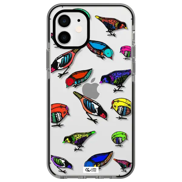 Colorful Birds Drawing Apple iPhone 12 impact black border Case