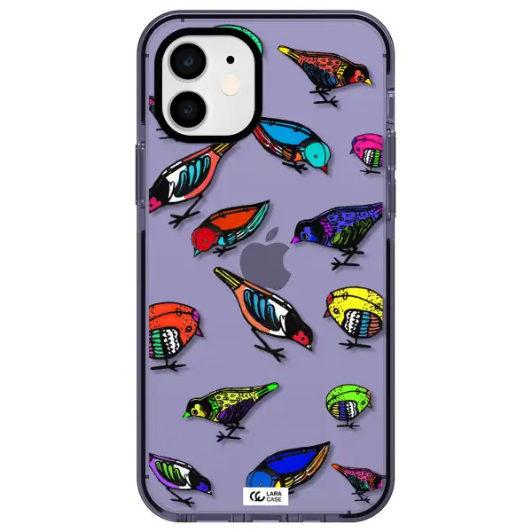 Colorful Birds Drawing Apple iPhone 12 impact Lilac Case