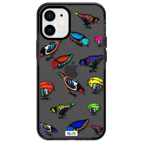 Colorful Birds Drawing Apple iPhone 12 mini impact Smoke Black Case
