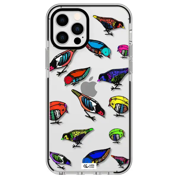 Colorful Birds Drawing Apple iPhone 12 pro impact black border Case