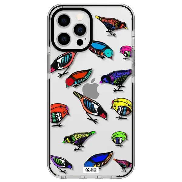 Colorful Birds Drawing Apple iPhone 12 pro max impact black border Case