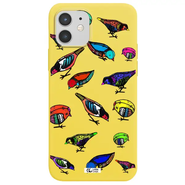 Colorful Birds Drawing Apple iPhone 12 Silicone canary yellow Case