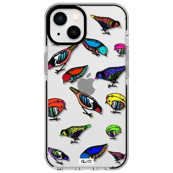 Colorful Birds Drawing Apple iPhone 13 impact black border Case