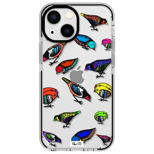Colorful Birds Drawing Apple iPhone 13 mini impact black border Case