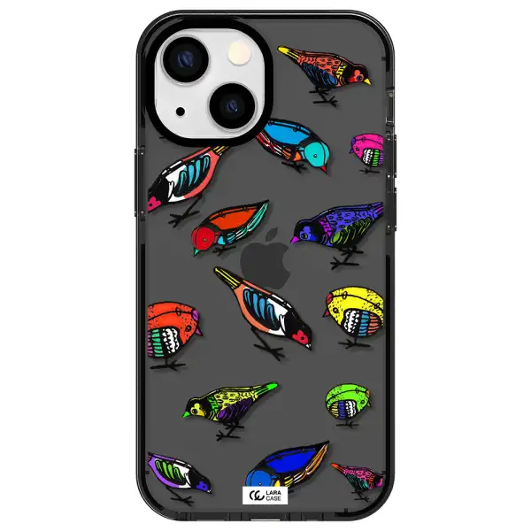 Colorful Birds Drawing Apple iPhone 13 mini impact Smoke Black Case
