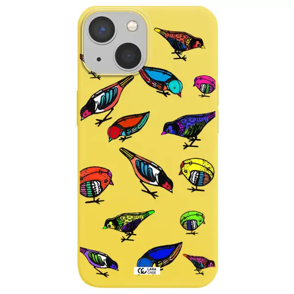 Colorful Birds Drawing Apple iPhone 13 mini Silicone canary yellow Case