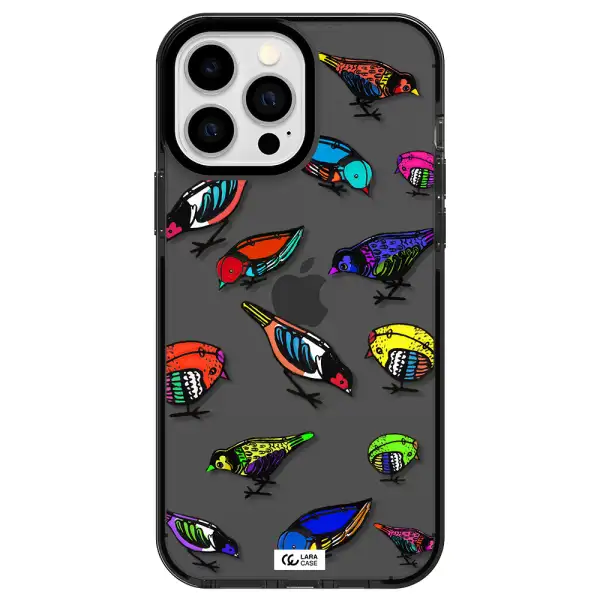 Colorful Birds Drawing Apple iPhone 13 Pro Max impact Smoke Black Case