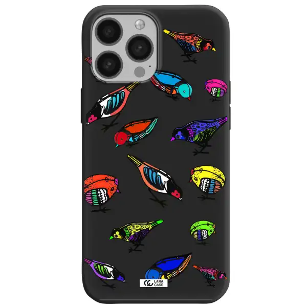Colorful Birds Drawing Apple iPhone 13 Pro Max Silicone black Case