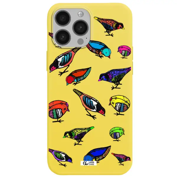 Colorful Birds Drawing Apple iPhone 13 Pro Max Silicone canary yellow Case