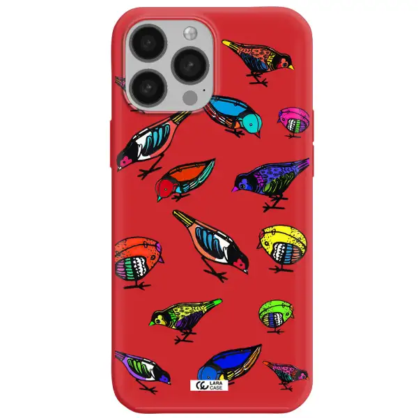 Colorful Birds Drawing Apple iPhone 13 Pro Max Silicone Imperial Red Case