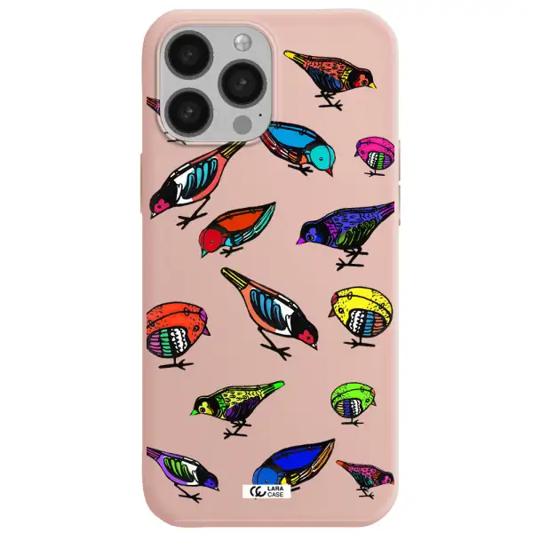 Colorful Birds Drawing Apple iPhone 13 Pro Silicone pastel pink Case