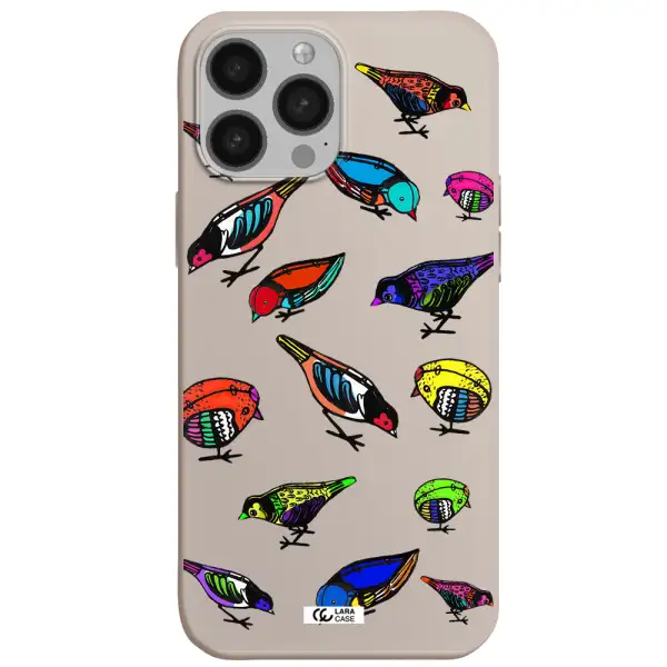 Colorful Birds Drawing Apple iPhone 13 Pro Silicone Stone Case