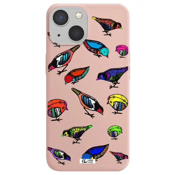 Colorful Birds Drawing Apple iPhone 13 Silicone pastel pink Case