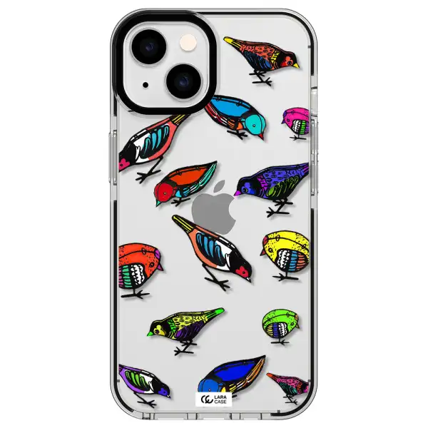 Colorful Birds Drawing Apple iPhone 14 impact black border Case