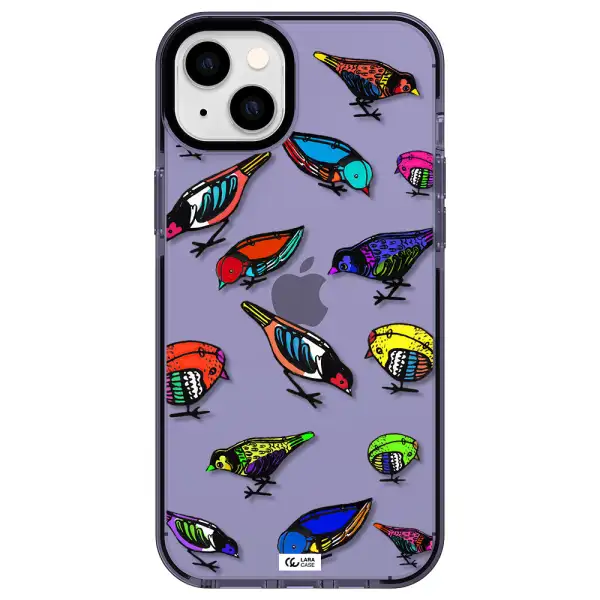 Colorful Birds Drawing Apple iPhone 14 plus impact Lilac Case