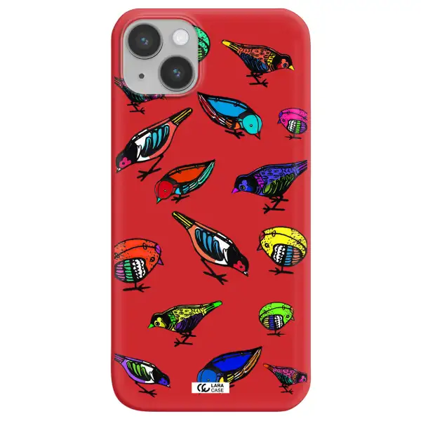 Colorful Birds Drawing Apple iPhone 14 plus Silicone Imperial Red Case