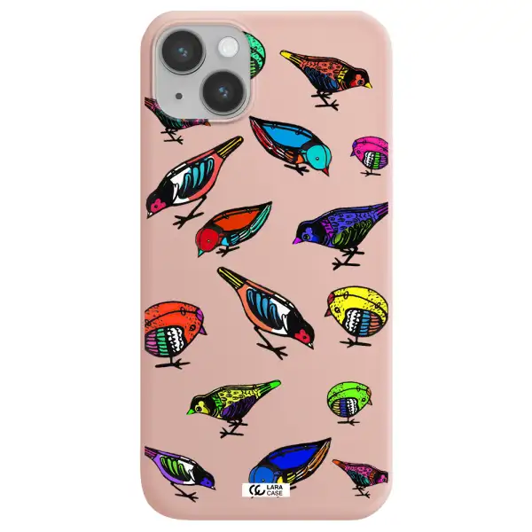 Colorful Birds Drawing Apple iPhone 14 plus Silicone pastel pink Case