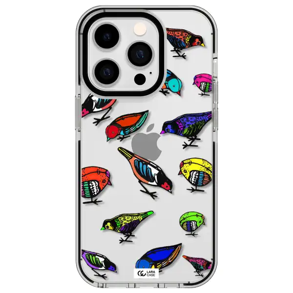 Colorful Birds Drawing Apple iPhone 14 pro impact black border Case