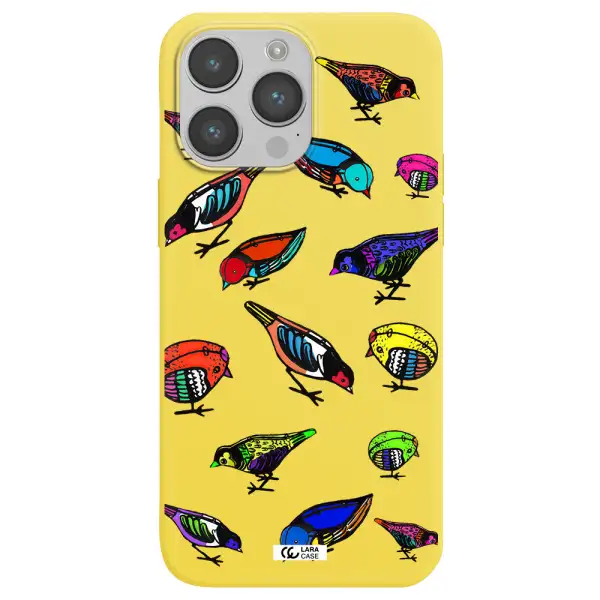 Colorful Birds Drawing Apple iPhone 14 pro max Silicone canary yellow Case