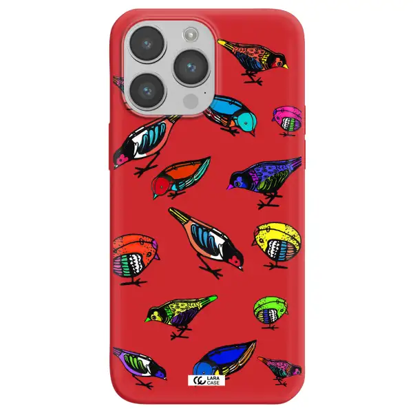 Colorful Birds Drawing Apple iPhone 14 pro max Silicone Imperial Red Case