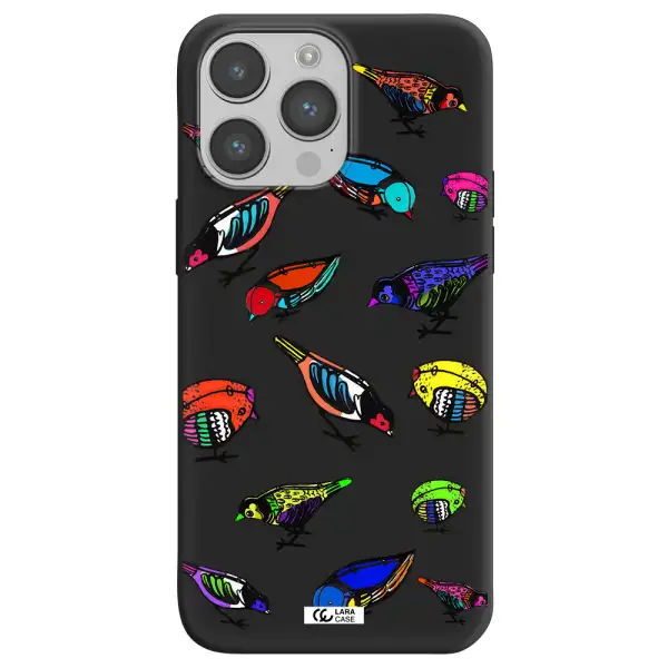 Colorful Birds Drawing Apple iPhone 14 pro Silicone black Case