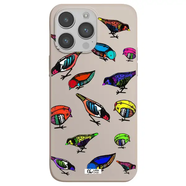 Colorful Birds Drawing Apple iPhone 14 pro Silicone Stone Case