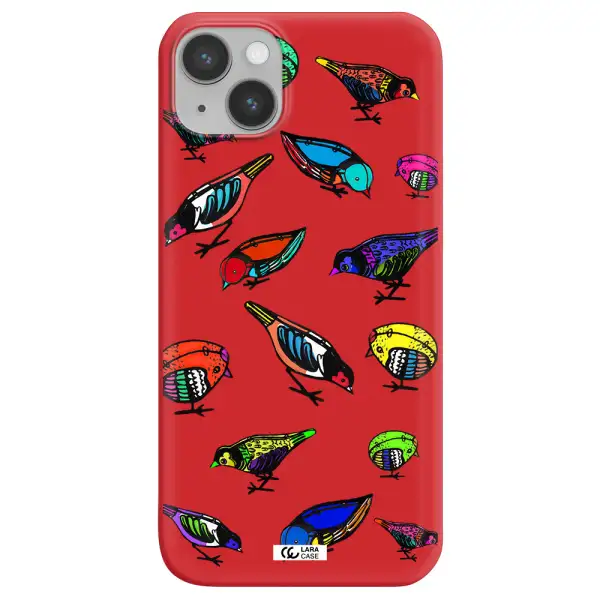 Colorful Birds Drawing Apple iPhone 14 Silicone Imperial Red Case