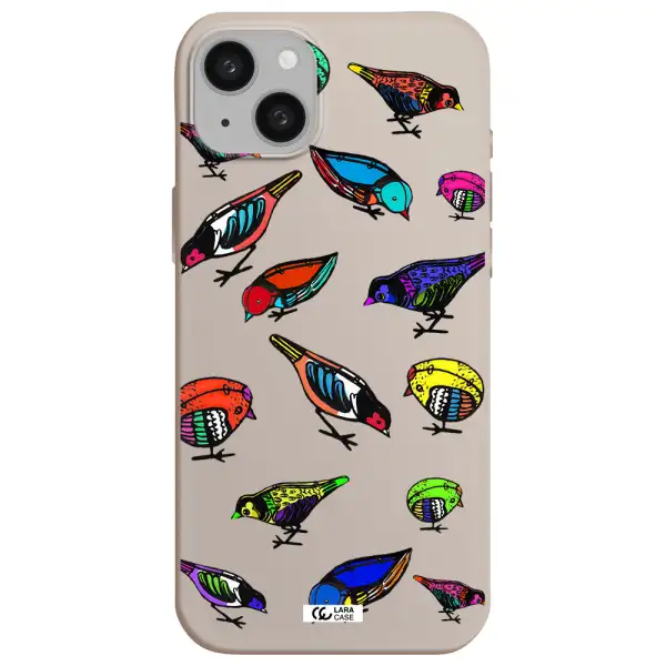 Colorful Birds Drawing Apple iphone 15 plus Silicone Stone Case