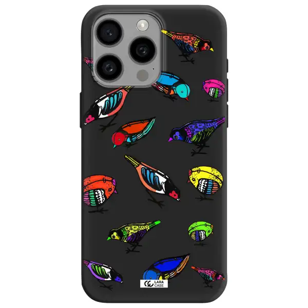 Colorful Birds Drawing Apple Iphone 15 Pro max Silicone black Case