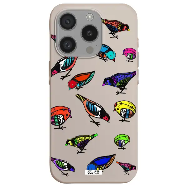 Colorful Birds Drawing Apple Iphone 15 Pro Silicone Stone Case
