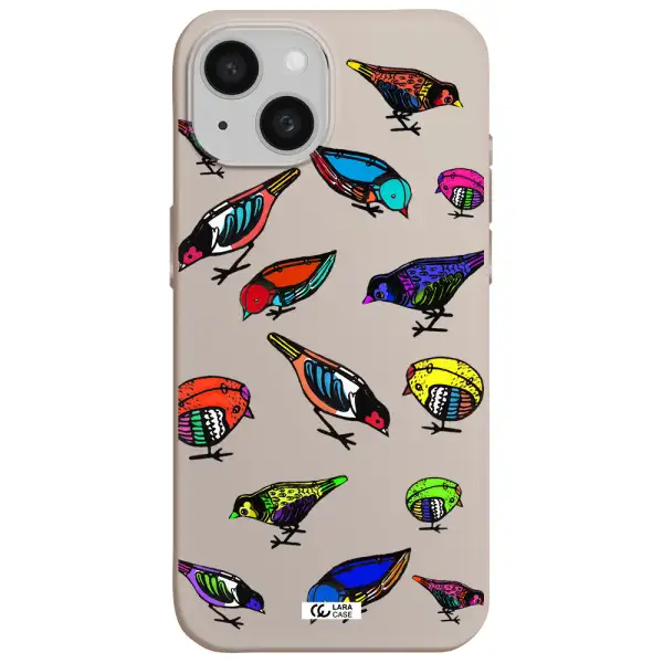 Colorful Birds Drawing Apple iPhone 15 Silicone Stone Case
