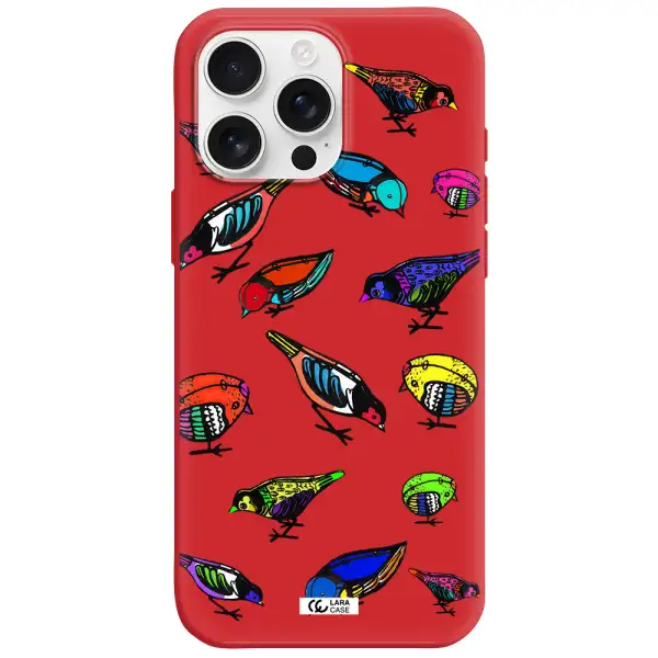 Colorful Birds Drawing Apple Iphone 16 Pro Max Silicone Imperial Red Case